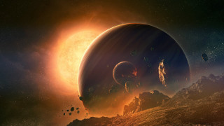 Space planet star sky moon 2 - a planet and a star in the background free wallpaper