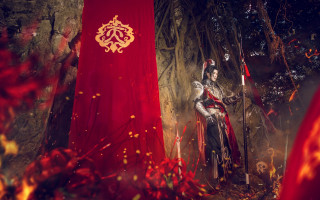 Fantasy armor man red flag - a gold emblem free wallpaper