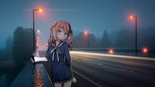 Girl street rain night aurora - sakimi chan free wallpaper for desktop