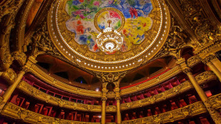 Ornate ceiling chandelier clock theater - theatrical free wallpaper
