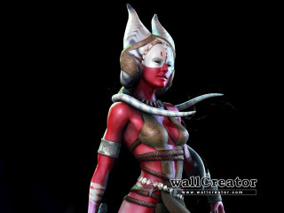 Woman red white costume horns - 3 d model free wallpaper