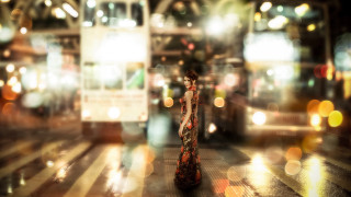 Woman bus night christmas bokeh - a bus free wallpaper