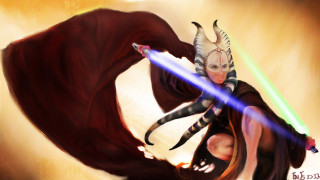Woman light saber demon shoulder - her hand and a demon free wallpaper