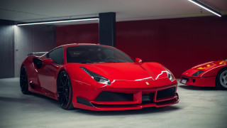 Red sports car garage matte 2 - a garage next free wallpaper for desktop