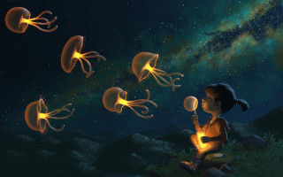 Girl hill jellyfish sky flashlight - jellyfish free wallpaper