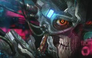 Robot glowing eye skull face - a large head free wallpaper for desktop