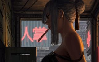 Woman cigarette room window sign - atey ghailan free wallpaper for desktop