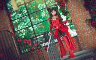 Red dress red boots sword - cosplay free wallpaper for desktop