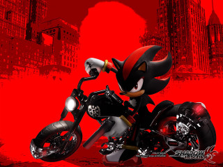 Cartoon character motorcycle red background - a city skyline in the background free wallpaper
