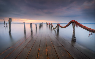 Dock red rope sunset mountains - photograph free wallpaper for desktop