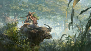 Man buffalo forest fantasy art - bayard wu free wallpaper