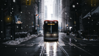 Bus snow night cityscape tiltshift - a bus free wallpaper
