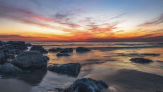 Sunset ocean rocks mountains mystical - rock free wallpaper for desktop