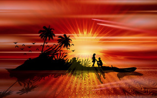 Sunset magicrealism boat palm sky - a boat free wallpaper for desktop