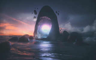 Floating object sunset 3d abstract - a large object free wallpaper for desktop