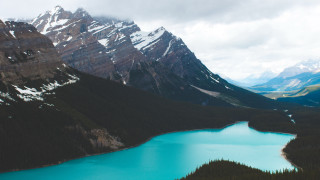 Lake mountains snowy peaks cloudy - bob ross free wallpaper for desktop