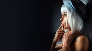 White hair cat hat woman - anka zhuravleva free wallpaper