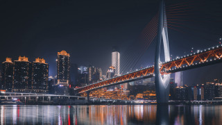 Night city bridge lights reflection - cao buxing free wallpaper