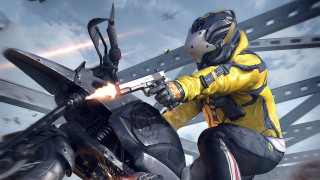 Man yellow jacket shooting motorcycle - his hand and a helmet free wallpaper