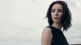 Woman green hair cloudy sky - a black top free wallpaper