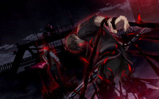 Man sword demons red lights - his shoulder free wallpaper