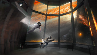 Falling man space planet city - alan bean free wallpaper