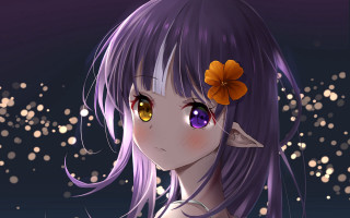 Purple hair girl flower gothic - anime art style free wallpaper