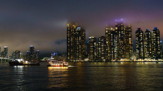 Boat city night lights reflection - david park free wallpaper for desktop