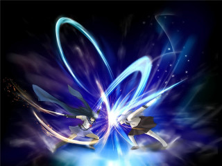 Animated characters fighting blue black - lightening free wallpaper for desktop