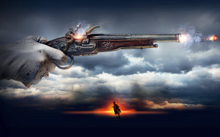 Person holding gun sky clouds - a gun in the air free wallpaper