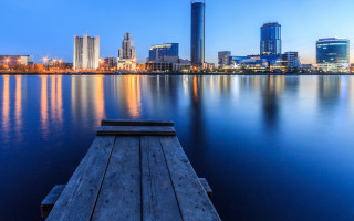 Dock cityscape night tokyo lights - a wooden dock free wallpaper