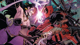 Deadpool fight cartoon gun woman - a red costume free wallpaper