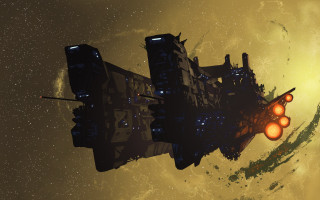 Space station yellow sky astronaut - a yellow light free wallpaper for desktop