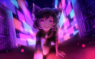 Neon cat girl furry portrait - luminous free wallpaper