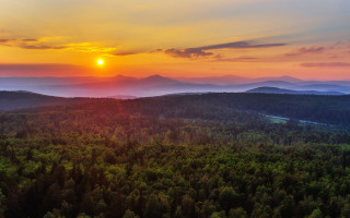 Sunset forest mountains river cityscape - the middle of the forest free wallpaper