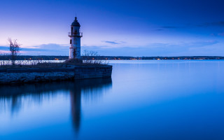 Lighthouse island lake night purple - a small island in the middle of a lake free wallpaper