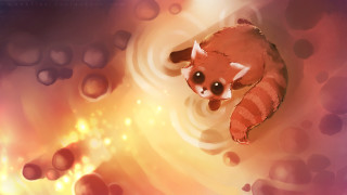 Red panda floating bubbles starburst - a pool of water free wallpaper