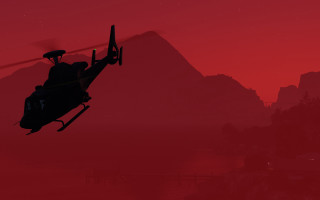 Helicopter mountain red sky sunset 2 - over a mountain free wallpaper