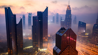 City skyline fog night lights - the fog free wallpaper