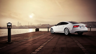 White car pier water city - luxury free wallpaper