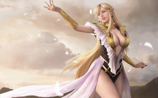 Elf warrior blonde sword water - stanley artgerm lau free wallpaper