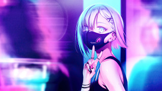 Cyberpunk woman mask cellphone neon - a neon background free wallpaper