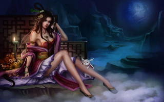 Woman cloud cat candle fantasy - chen chi free wallpaper