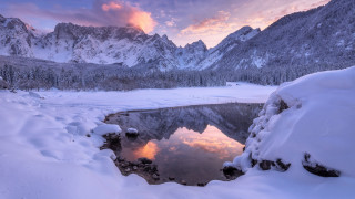 Lake snow mountains sunset clouds - a sunset in the background free wallpaper