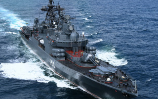 Large gray ship ocean red 2 - a red stripe free wallpaper