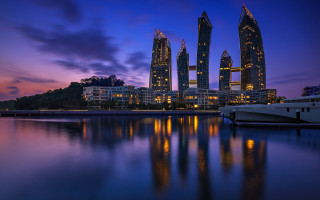Harbor boat city night purple - a harbor free wallpaper