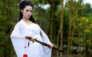 Woman sword kimono bamboo nature - chen yifei free wallpaper