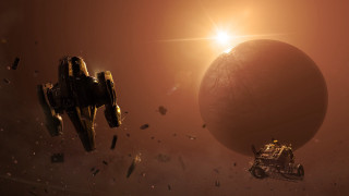 Space station red giant sun - a space station free wallpaper for desktop