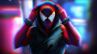 Red black mask hoodie glowing - chromatic aberration free wallpaper