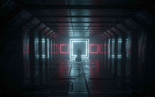 Man hallway neon doorway cyberpunk - a dark hallway free wallpaper
